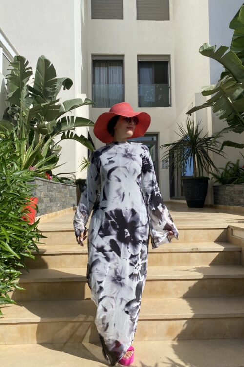Robe longue de plage imprimés blanc et noir