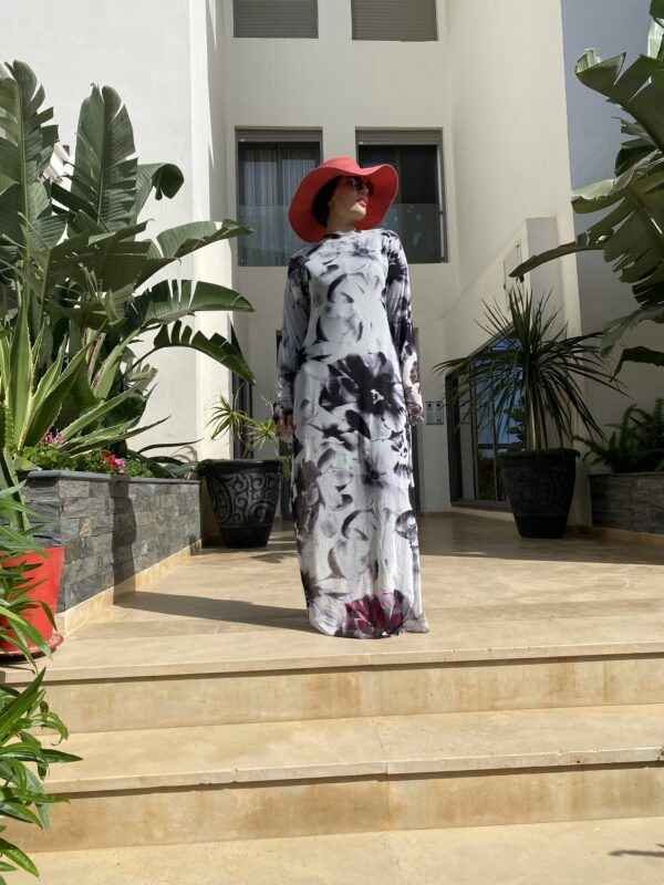 Robe longue de plage imprimés blanc et noir - Image 2
